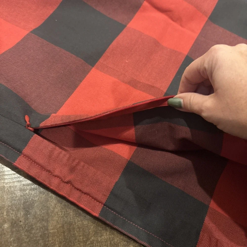 Pottery Barn Pillow Covers Bryce Buffalo Check Red/Black Euro Sham 24x24‎ (2)